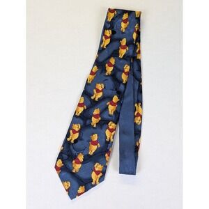 Disney Store Winnie the Pooh Silk Tie Mens Blue Italy Character Necktie 57"x3.5"